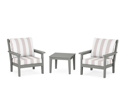 POLYWOOD® Chippendale 3-Piece Deep Seating Set in Slate Grey / Cabana Stripe Dune Burlap