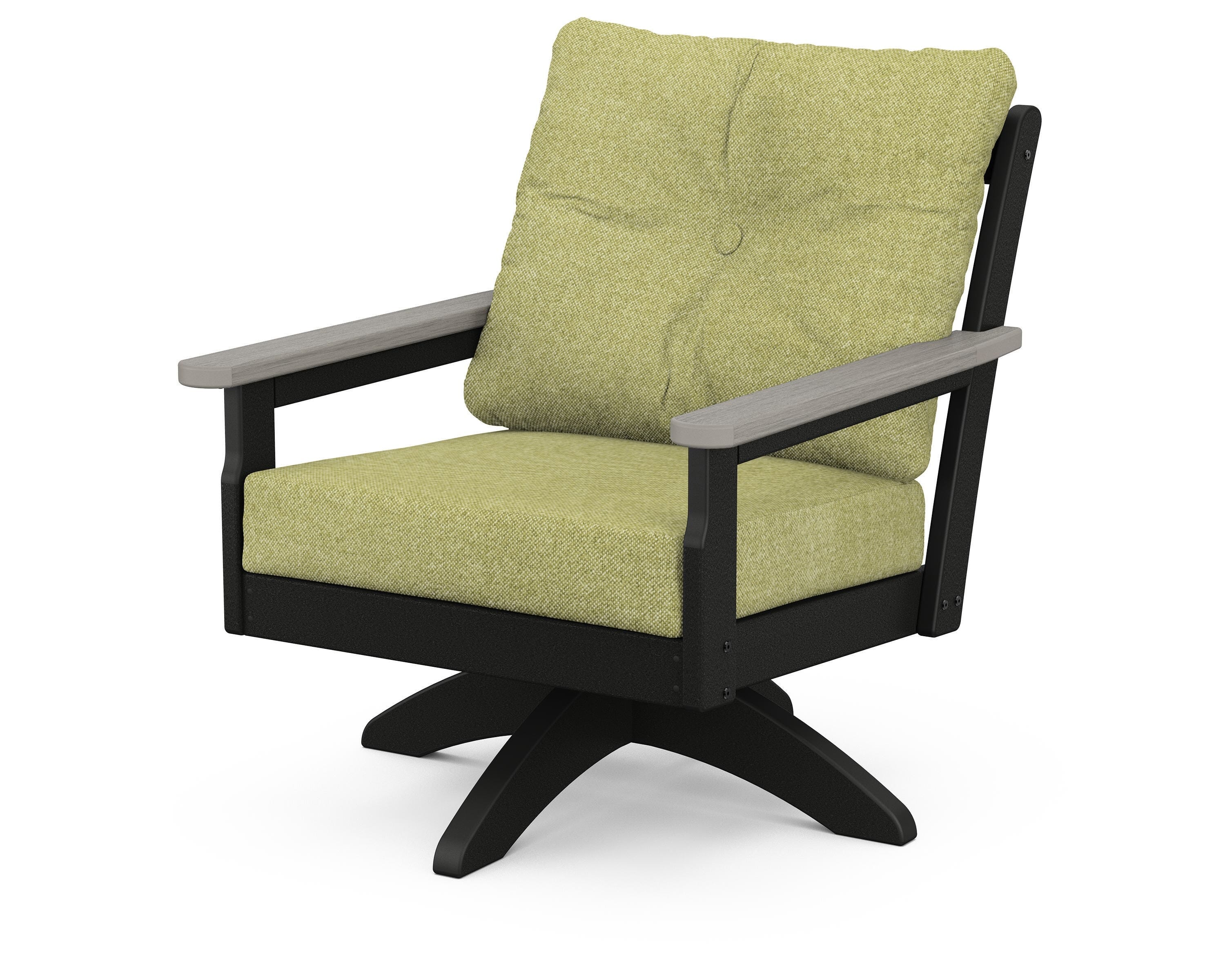 POLYWOOD® Vineyard Deep Seating Swivel Chair in Black / Driftwood / Chartreuse Boucle