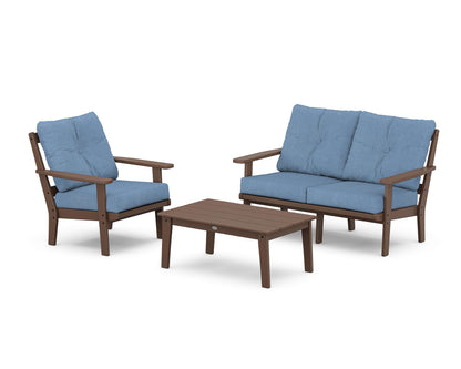 POLYWOOD® Oxford 3-Piece Deep Seating Set with Loveseat in Mahogany / Sky Blue