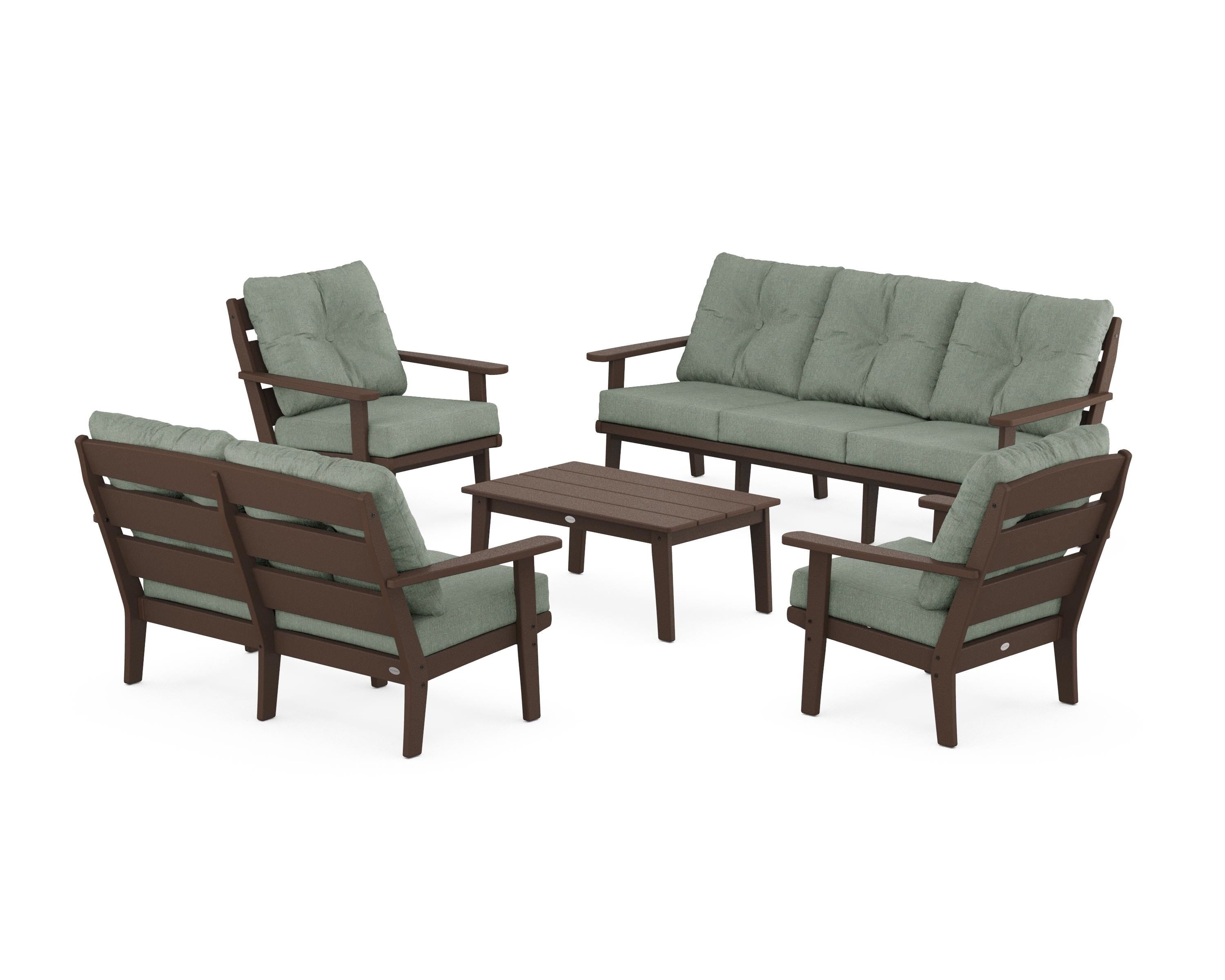 POLYWOOD® Lakeside 5-Piece Lounge Sofa Set in Mahogany / Cast Sage