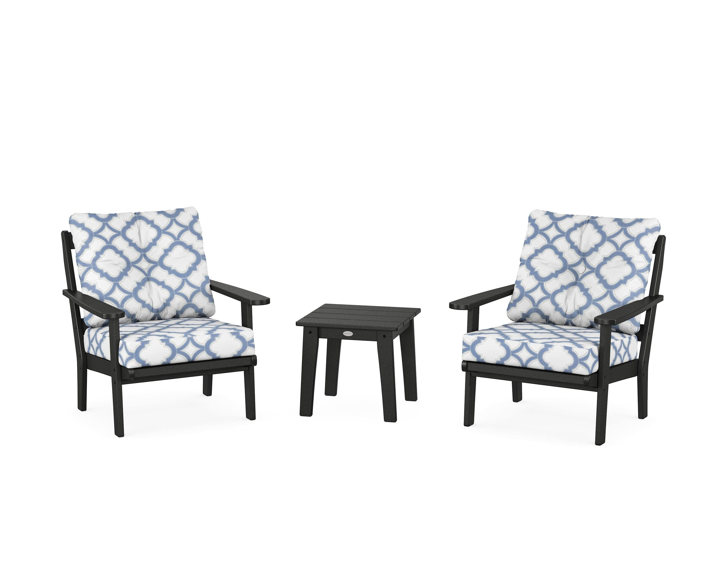 POLYWOOD® Mission 3-Piece Deep Seating Set in Black / Trellis Sky Blue