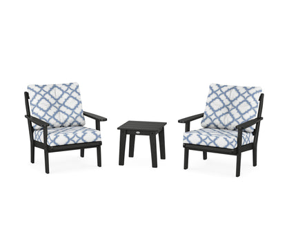POLYWOOD® Mission 3-Piece Deep Seating Set in Black / Trellis Sky Blue
