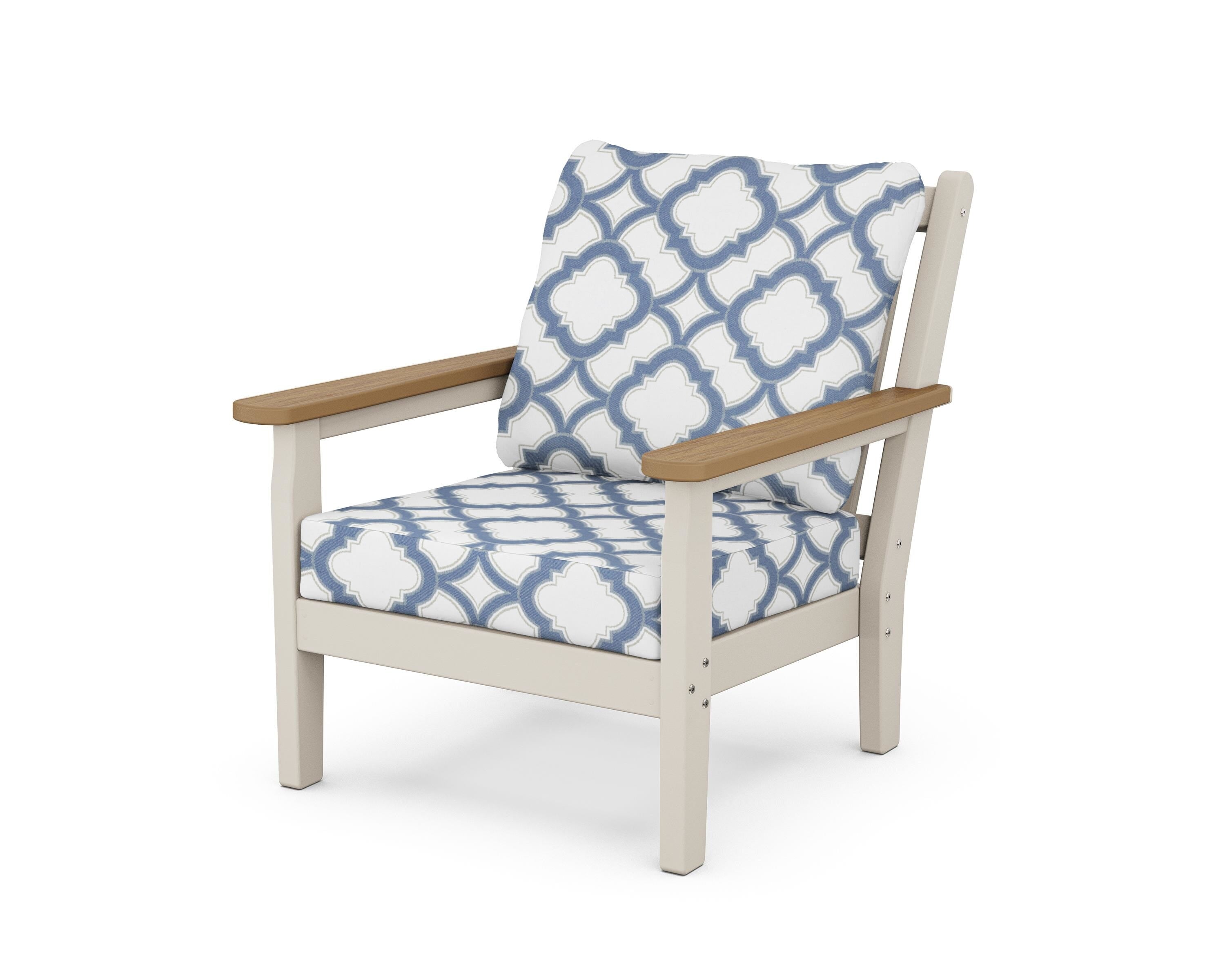 POLYWOOD® Chippendale Deep Seating Chair in Sand / Natural / Trellis Sky Blue