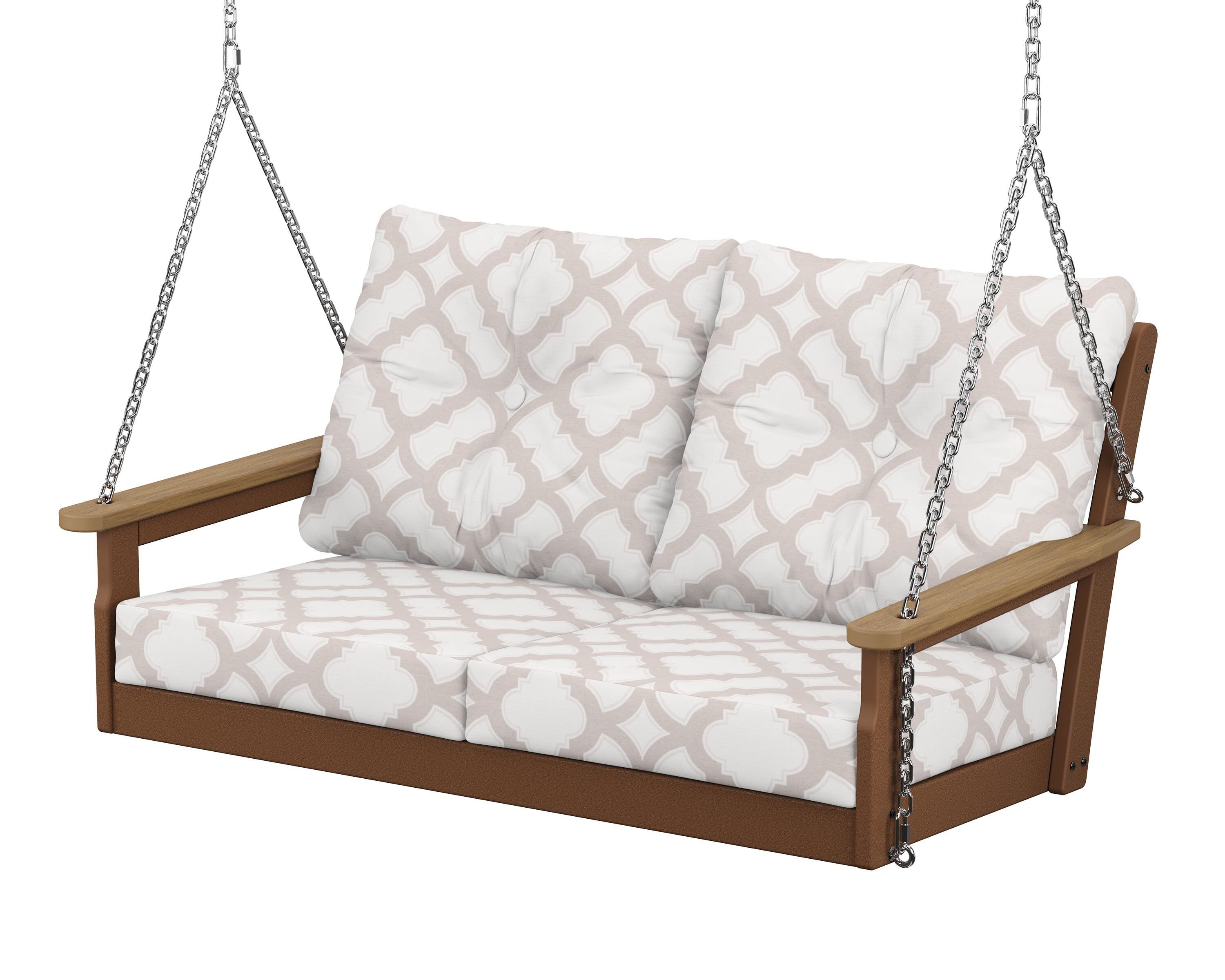 POLYWOOD® Vineyard Deep Seating Swing in Teak / Natural / Trellis Dune Burlap