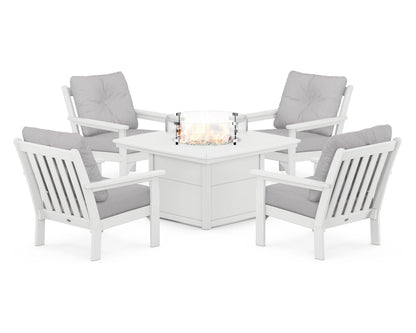 POLYWOOD® Vineyard 5-Piece Conversation Set with Fire Pit Table in White / Granite