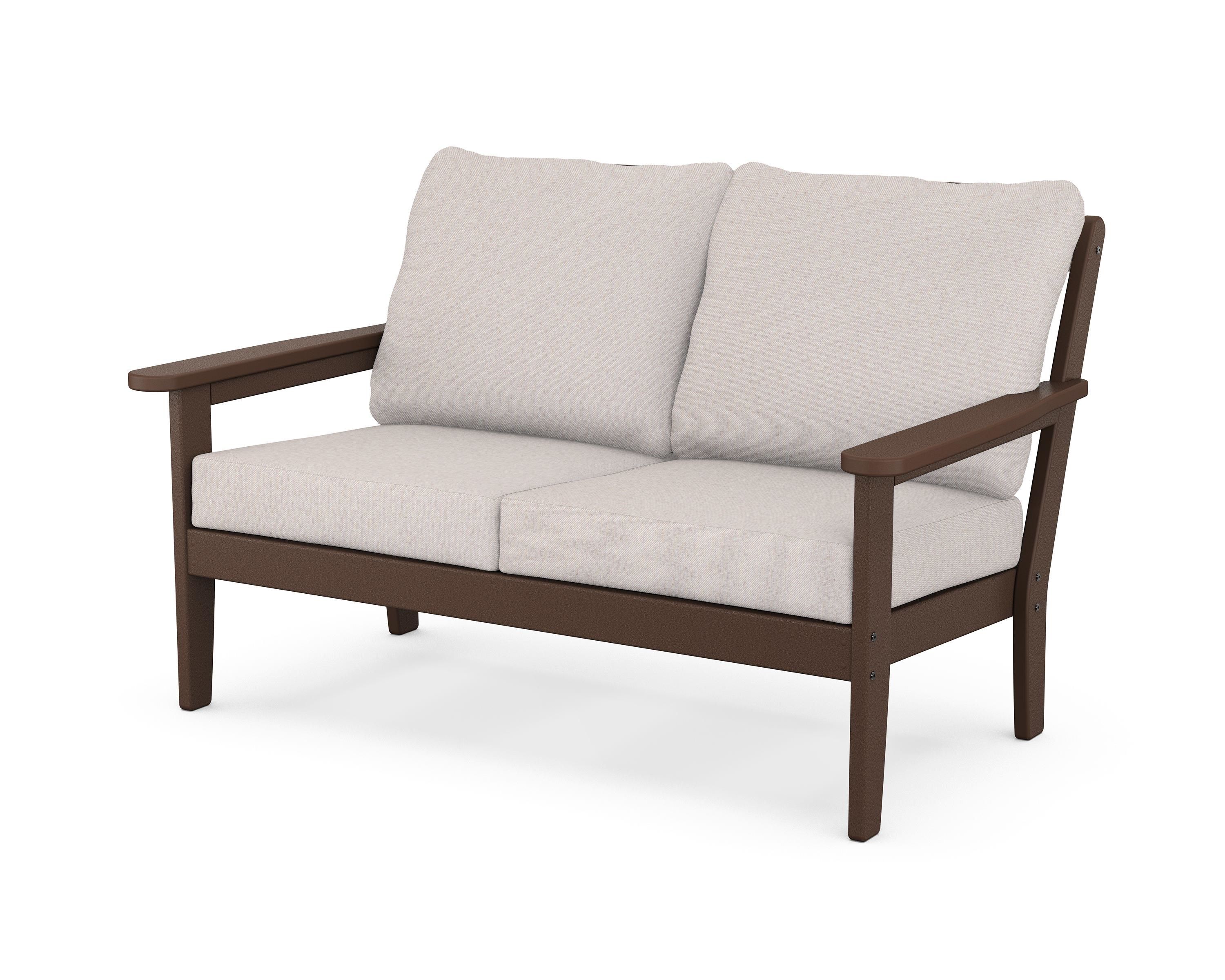 Country Living Cottage Deep Seating Loveseat in Mahogany / Dune Burlap