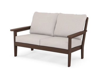 Country Living Cottage Deep Seating Loveseat in Mahogany / Dune Burlap