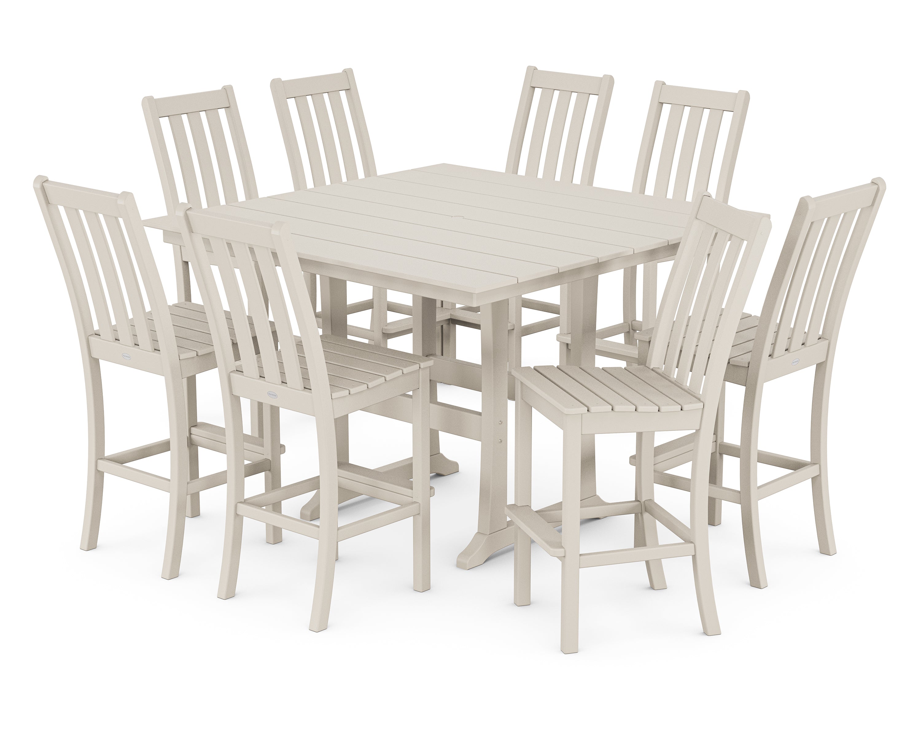 POLYWOOD® Vineyard 9-Piece Farmhouse Trestle Bar Set in Sand