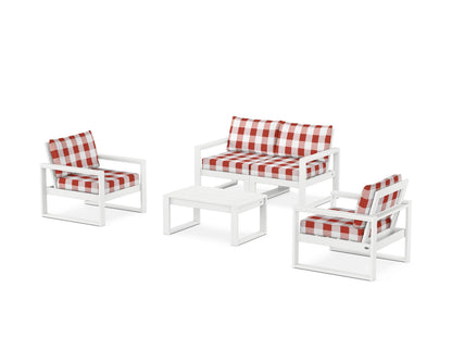 POLYWOOD® EDGE Sectional 4-Piece Deep Seating Set with Loveseat in White / Buffalo Plaid Crimson