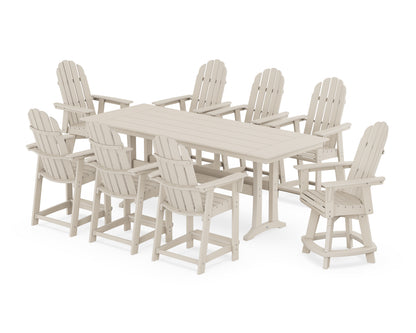 POLYWOOD® Vineyard Curveback Adirondack Swivel 9-Piece Farmhouse Counter Set with Trestle Legs in Sand