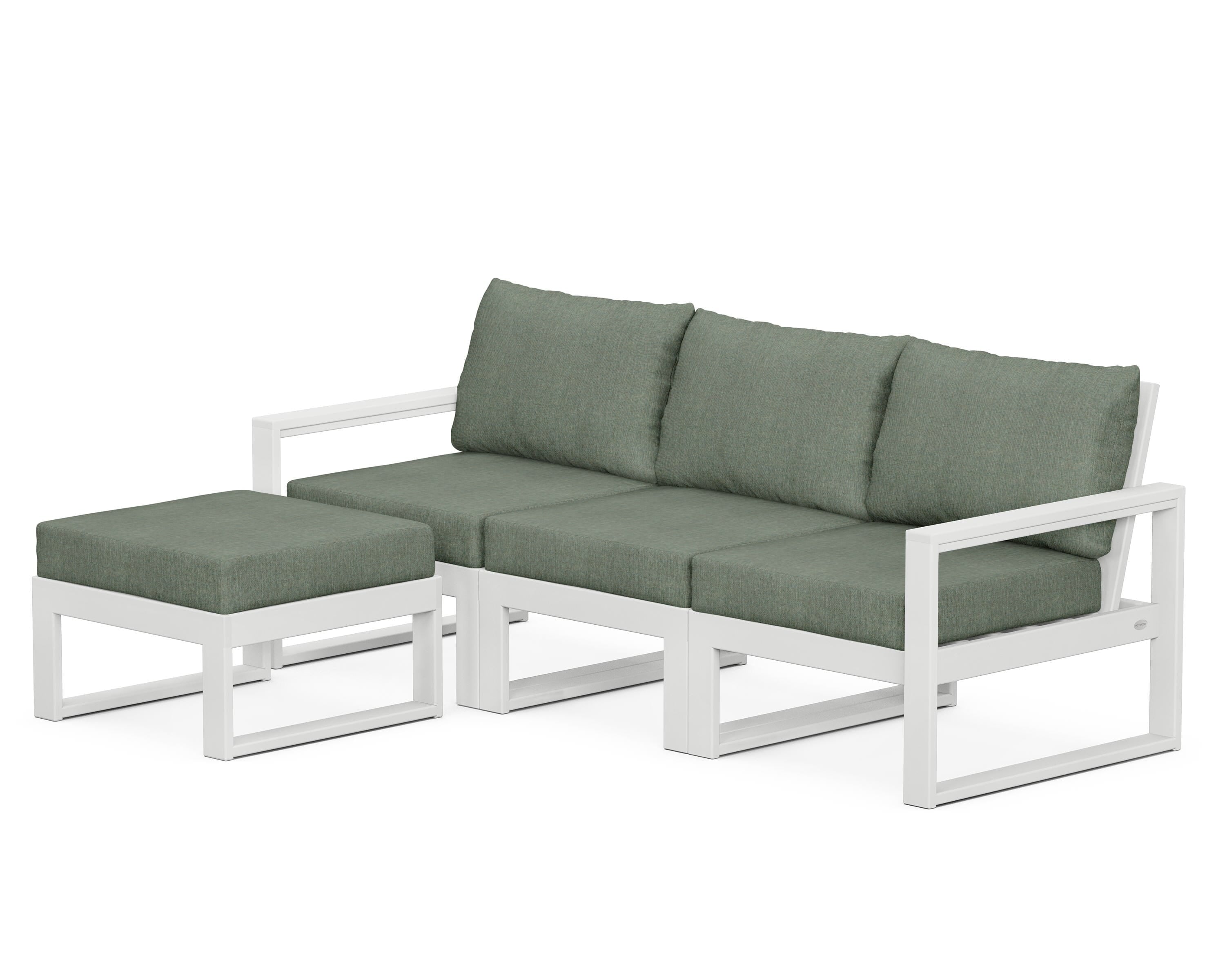 POLYWOOD® EDGE 4-Piece Modular Deep Seating Set with Ottoman in White / Cast Sage