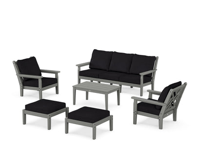 POLYWOOD® Chippendale 6-Piece Lounge Sofa Set in Slate Grey / Midnight Linen
