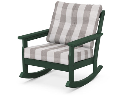 POLYWOOD® Vineyard Deep Seating Rocking Chair in Green / Buffalo Plaid Grey Mist