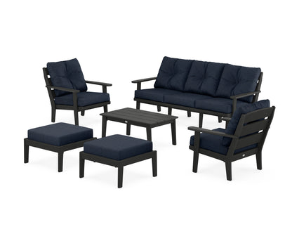 POLYWOOD® Lakeside 6-Piece Lounge Sofa Set in Black / Marine Indigo