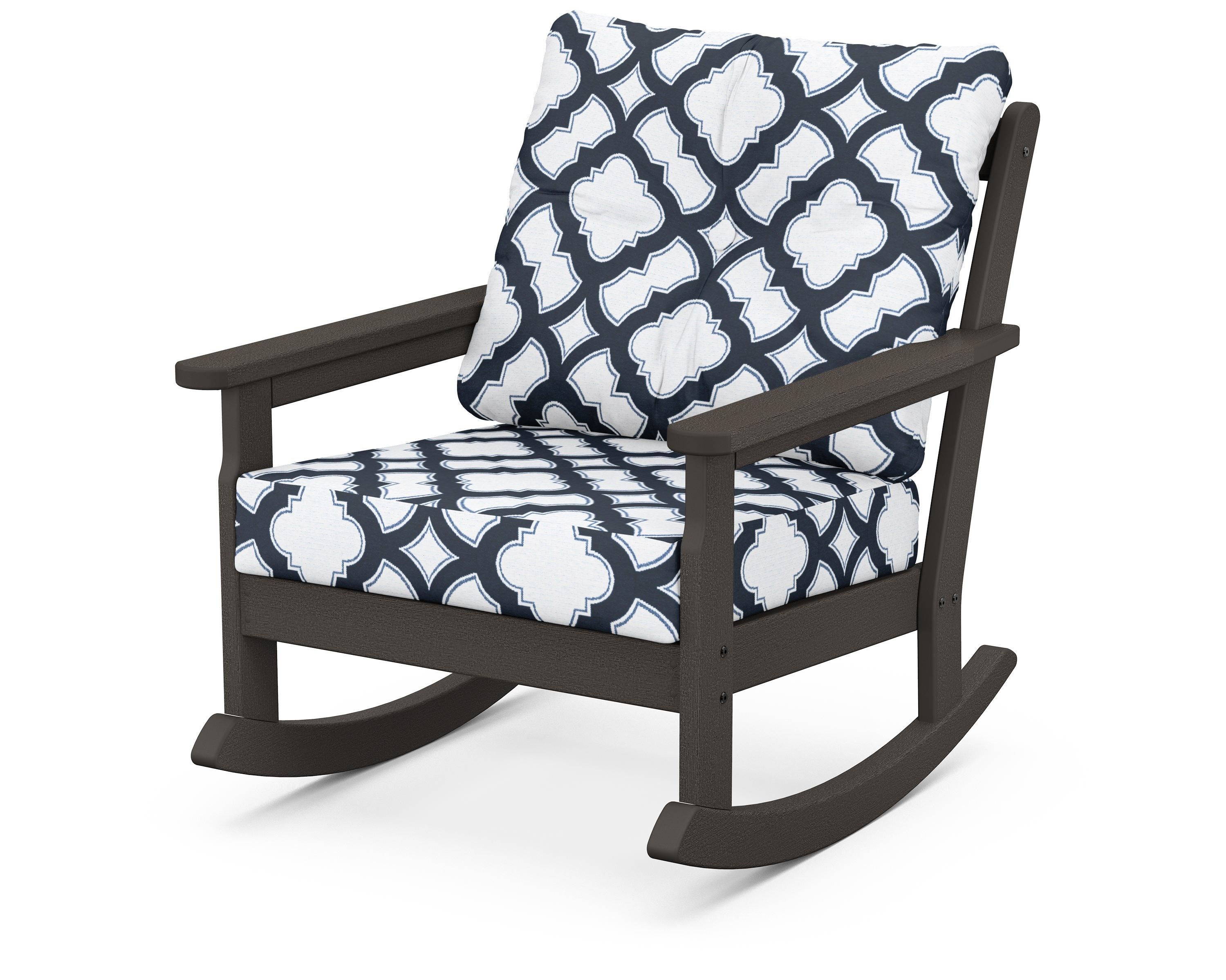 POLYWOOD® Vineyard Deep Seating Rocking Chair in Vintage Coffee / Trellis Marine Indigo