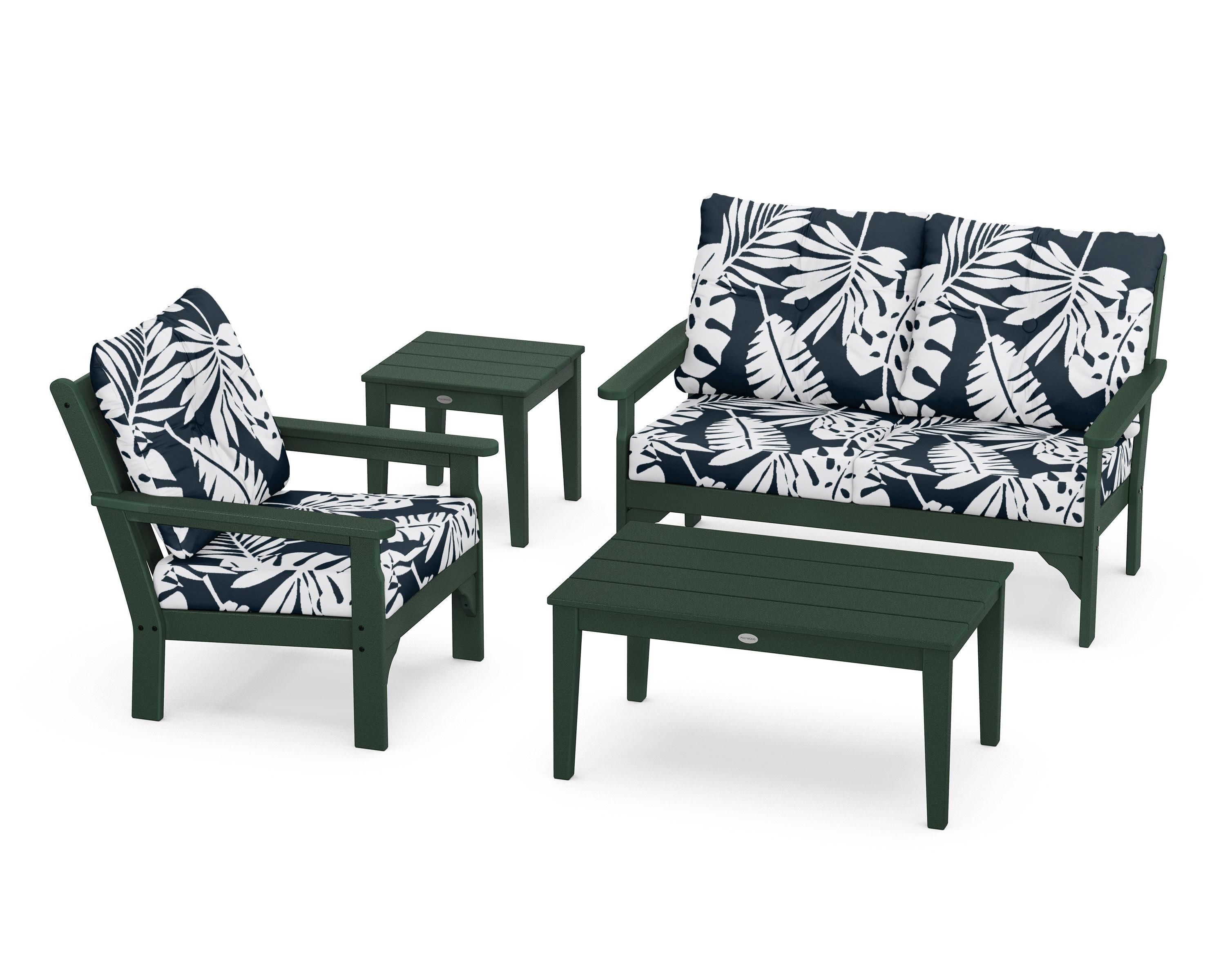 POLYWOOD® Vineyard 4-Piece Deep Seating Set in Green / Leaf Marine Indigo