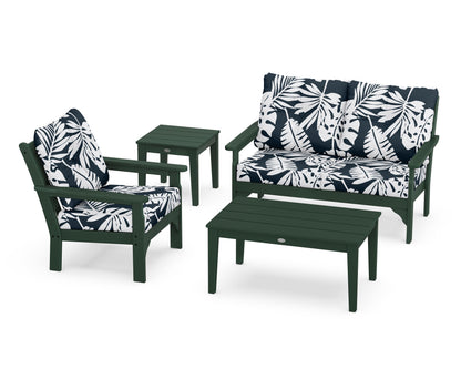 POLYWOOD® Vineyard 4-Piece Deep Seating Set in Green / Leaf Marine Indigo