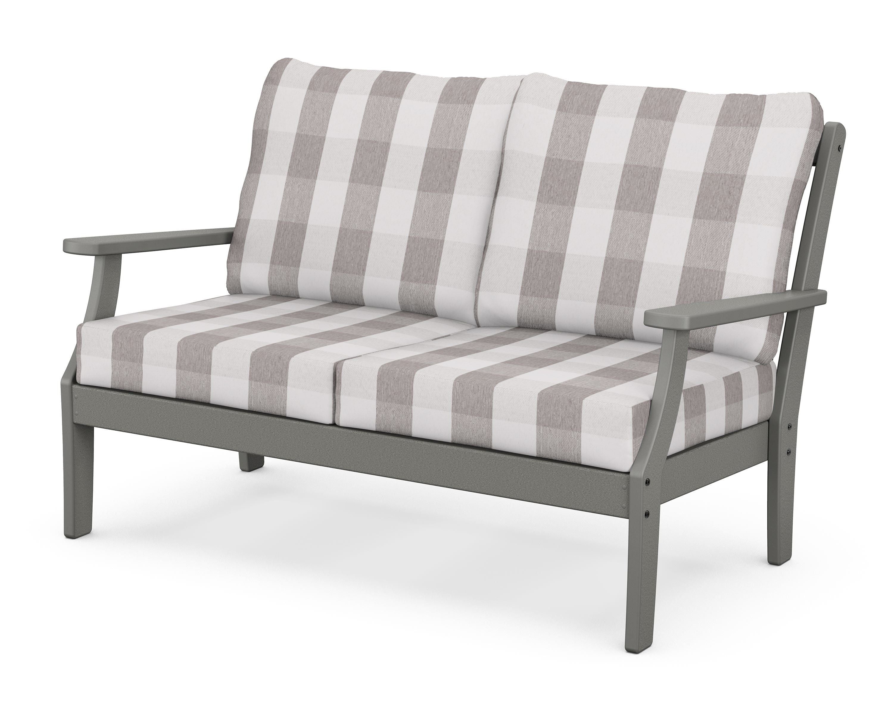 POLYWOOD® Braxton Deep Seating Loveseat in Slate Grey / Buffalo Plaid Grey Mist
