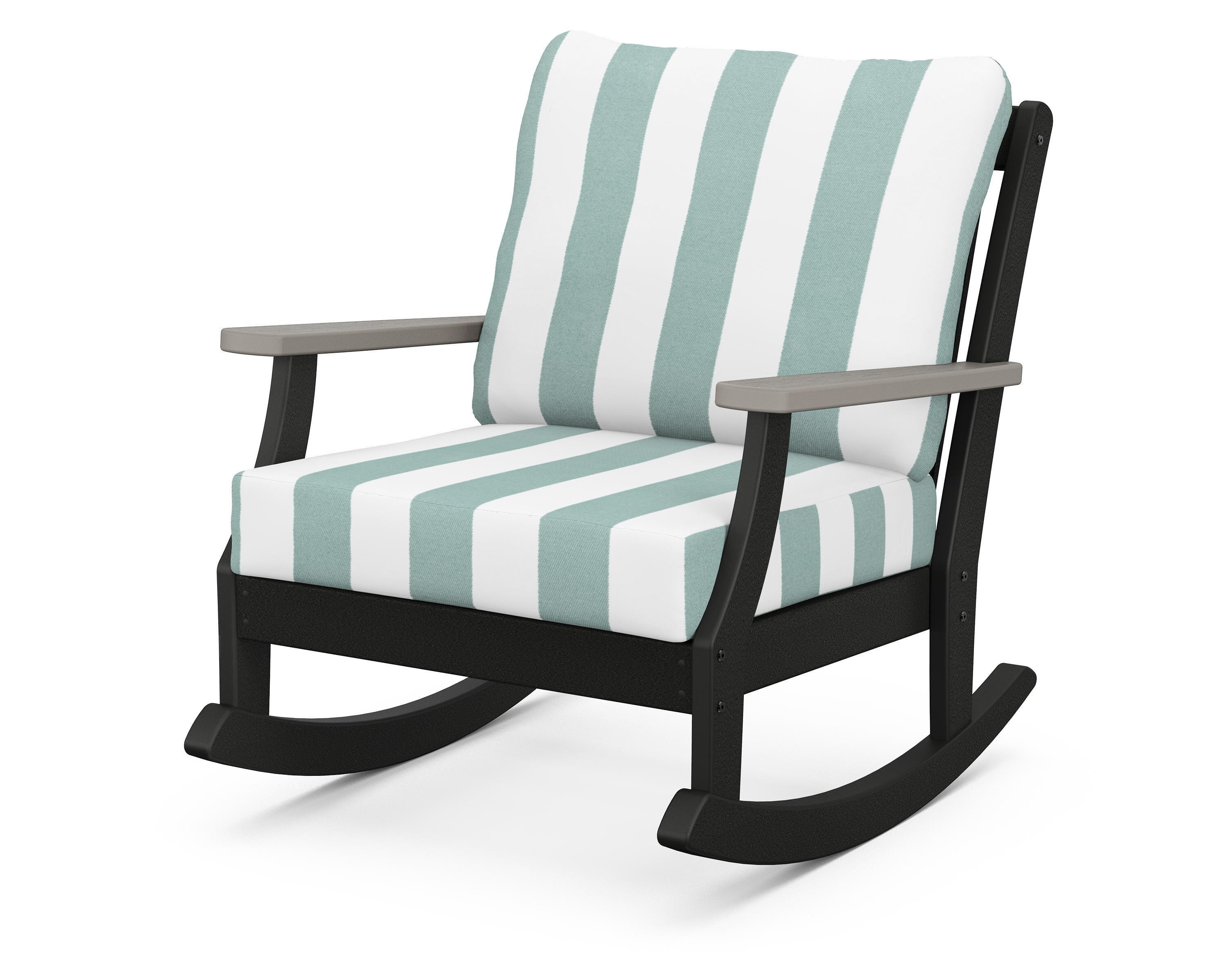 POLYWOOD® Braxton Deep Seating Rocking Chair in Black / Driftwood / Cabana Stripe Glacier Spa