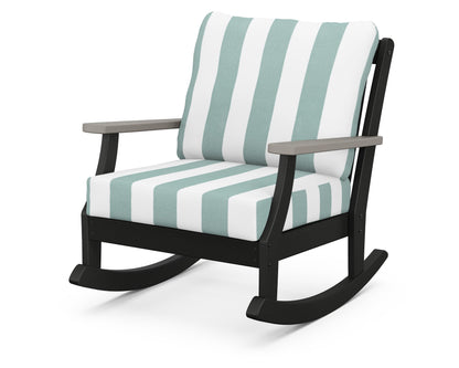 POLYWOOD® Braxton Deep Seating Rocking Chair in Black / Driftwood / Cabana Stripe Glacier Spa