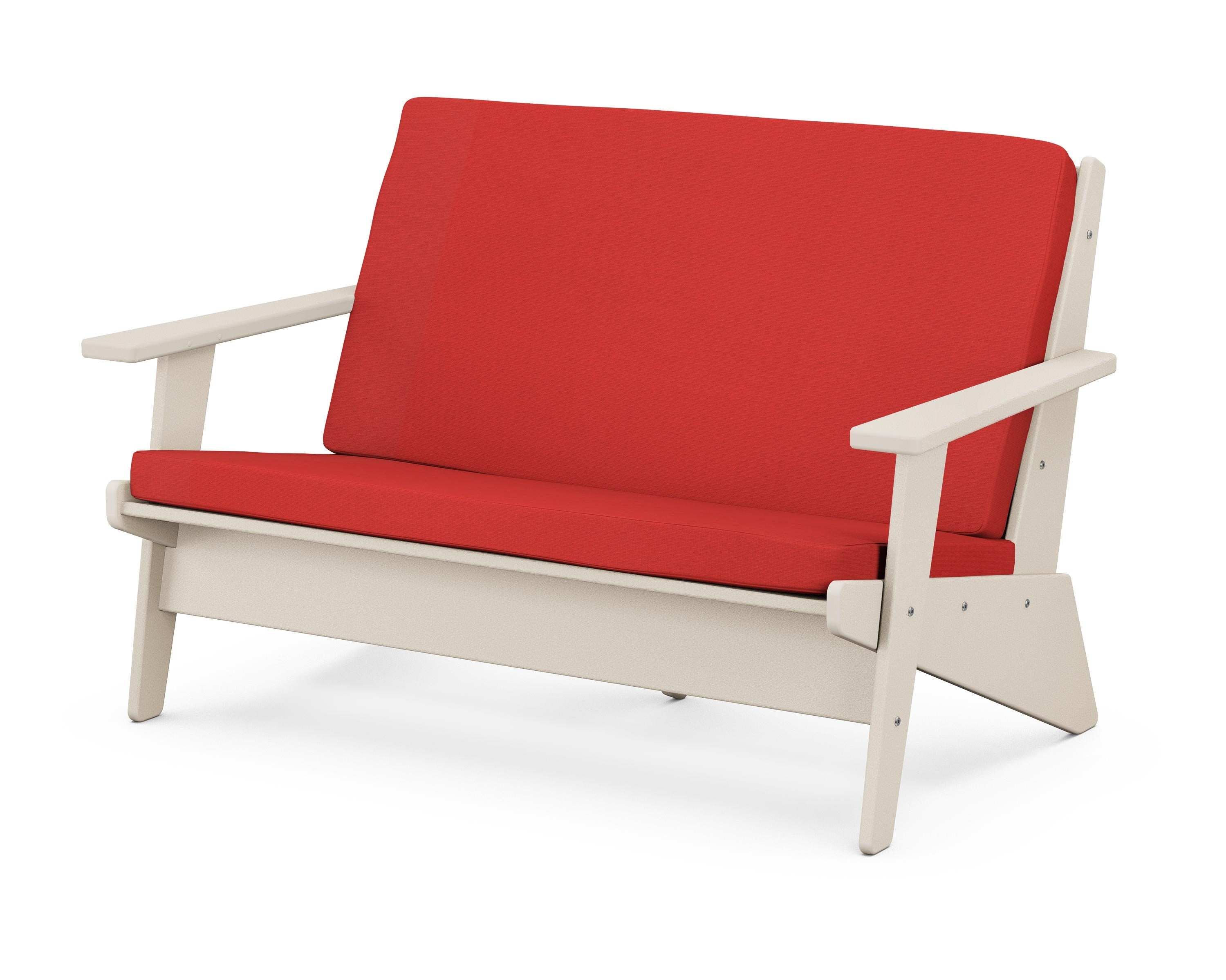 POLYWOOD® Riviera Modern Lounge Loveseat in Sand / Crimson Linen