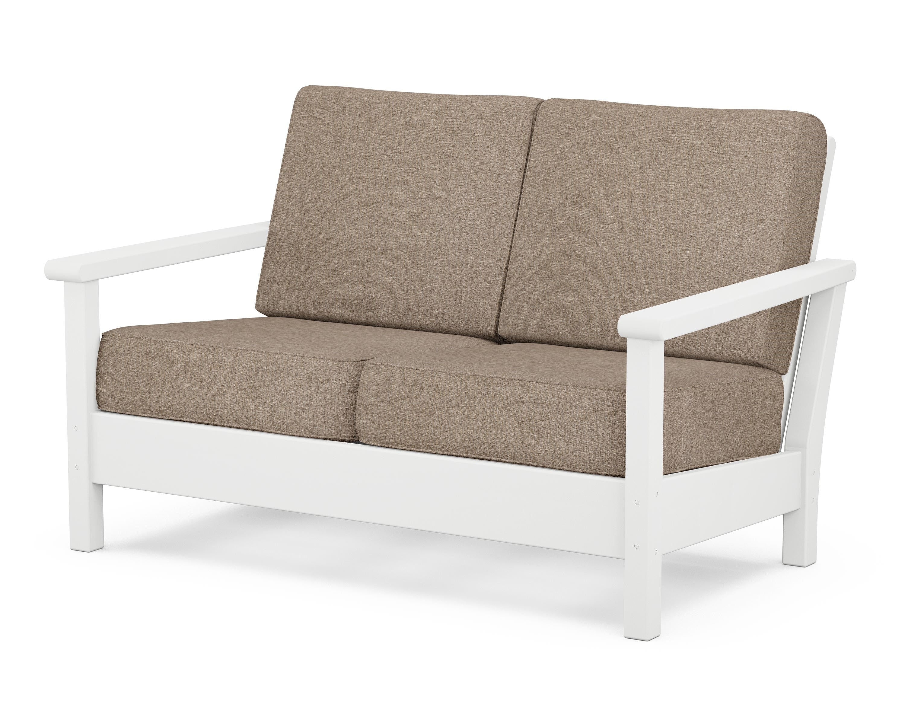 POLYWOOD® Harbour Deep Seating Loveseat in White / Spiced Burlap