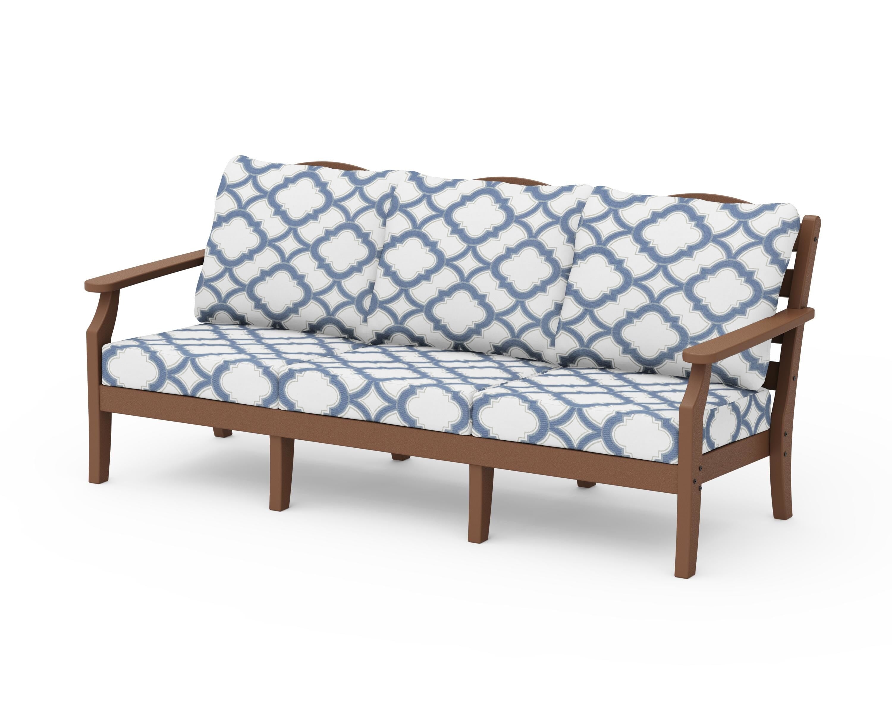 Draper James™ by  POLYWOOD® Savannah Deep Seating Sofa in Teak / Trellis Sky Blue