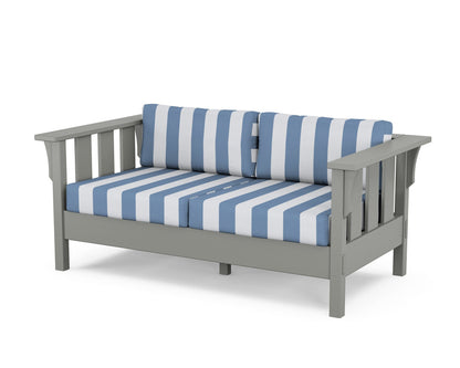 Martha Stewart by POLYWOOD® Acadia Deep Seating Loveseat in Slate Grey / Cabana Stripe Sky Blue
