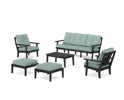 POLYWOOD® Prairie 6-Piece Lounge Sofa Set in Black / Glacier Spa