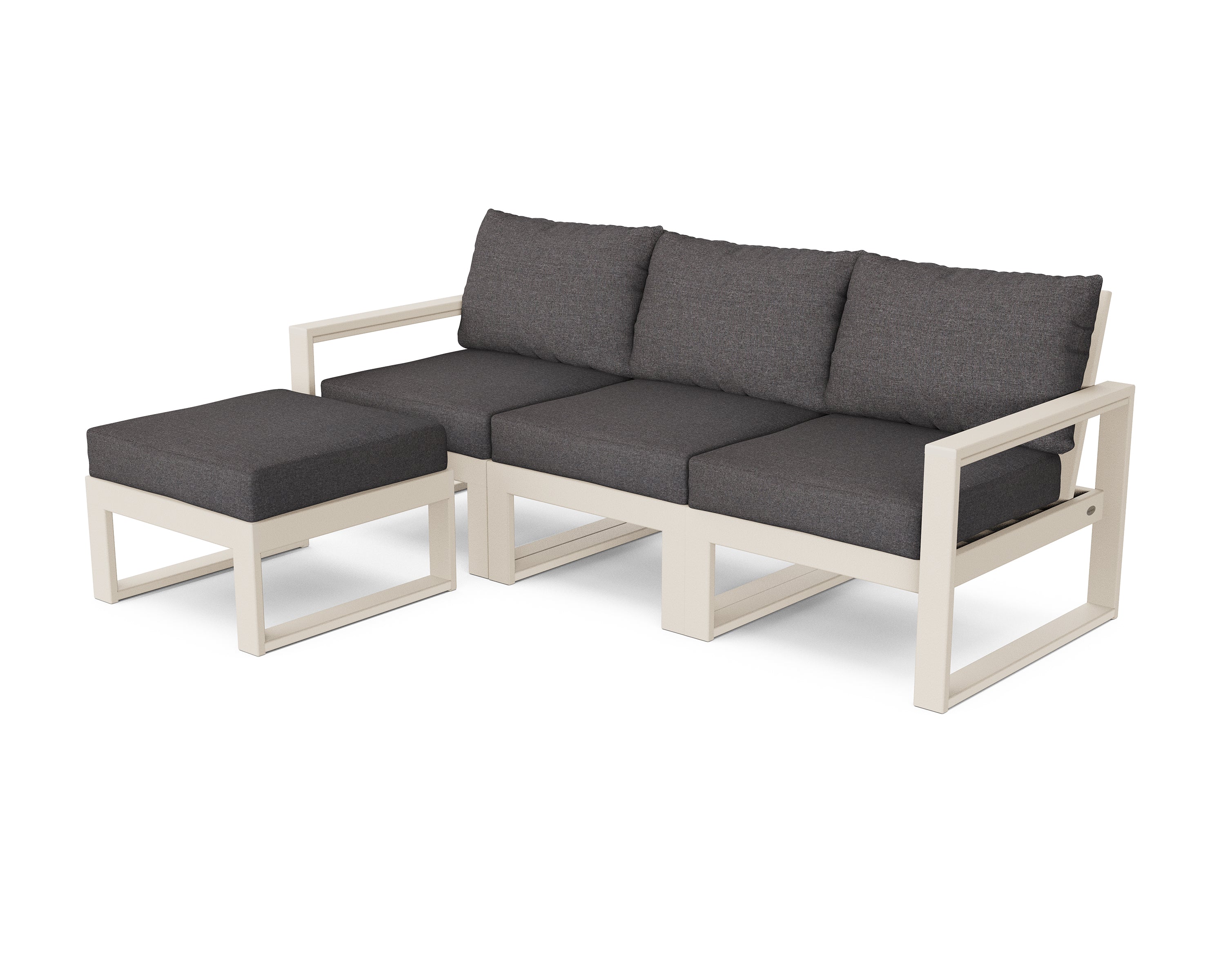 POLYWOOD® EDGE 4-Piece Modular Deep Seating Set with Ottoman in Sand / Ash Charcoal