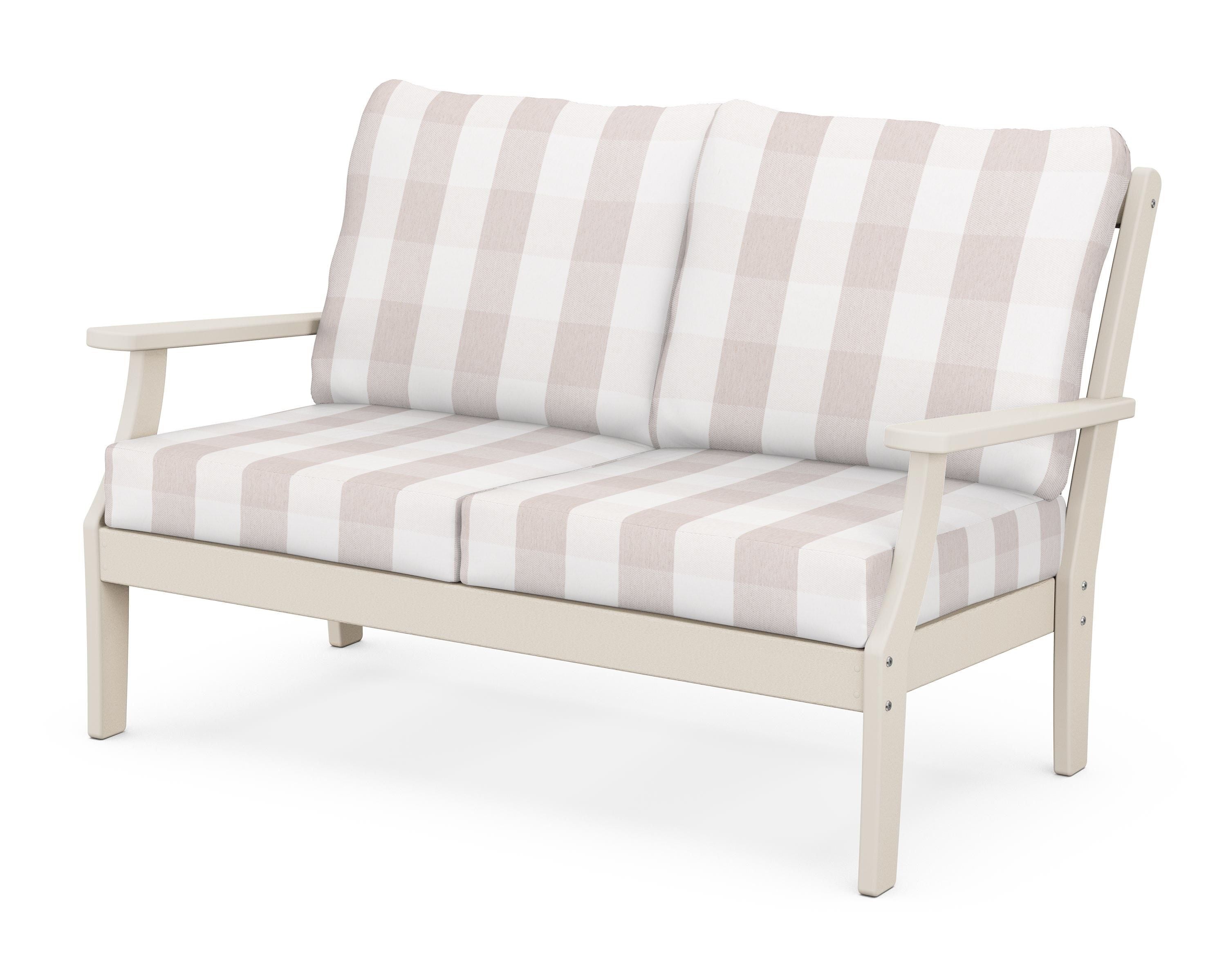 POLYWOOD® Braxton Deep Seating Loveseat in Sand / Buffalo Plaid Dune Burlap