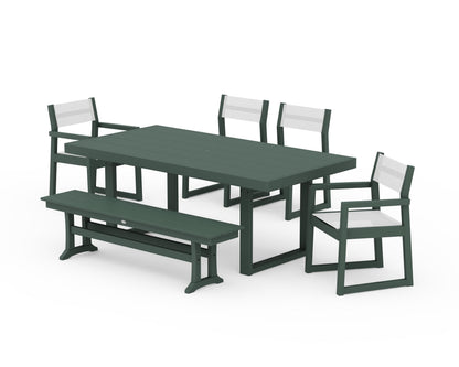 POLYWOOD® EDGE Sling 6-Piece Dining Set with Bench in Green / White Sling