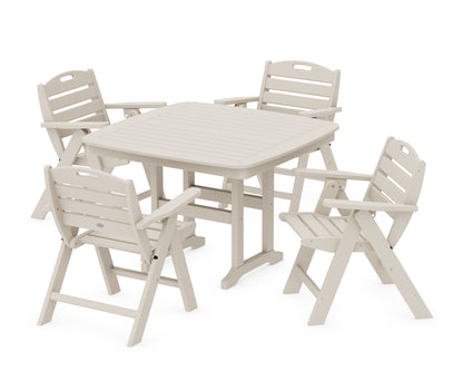 POLYWOOD® Nautical Folding Lowback Chair 5-Piece Dining Set with Trestle Legs in Sand