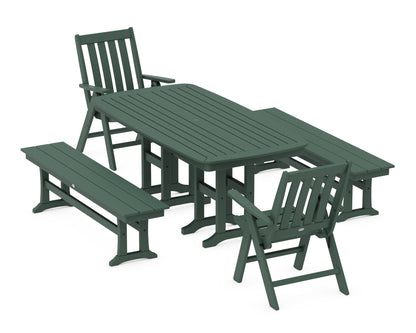 POLYWOOD® Vineyard Folding Chair 6-Piece Dining Set with Benches in Green