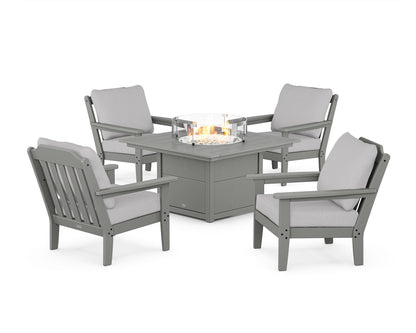 Country Living Cottage 5-Piece Deep Seating Set with Fire Pit Table in Slate Grey / Granite
