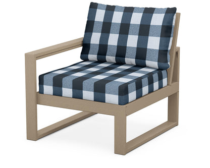 POLYWOOD® EDGE Modular Left Arm Chair in Vintage Sahara / Buffalo Plaid Marine Indigo