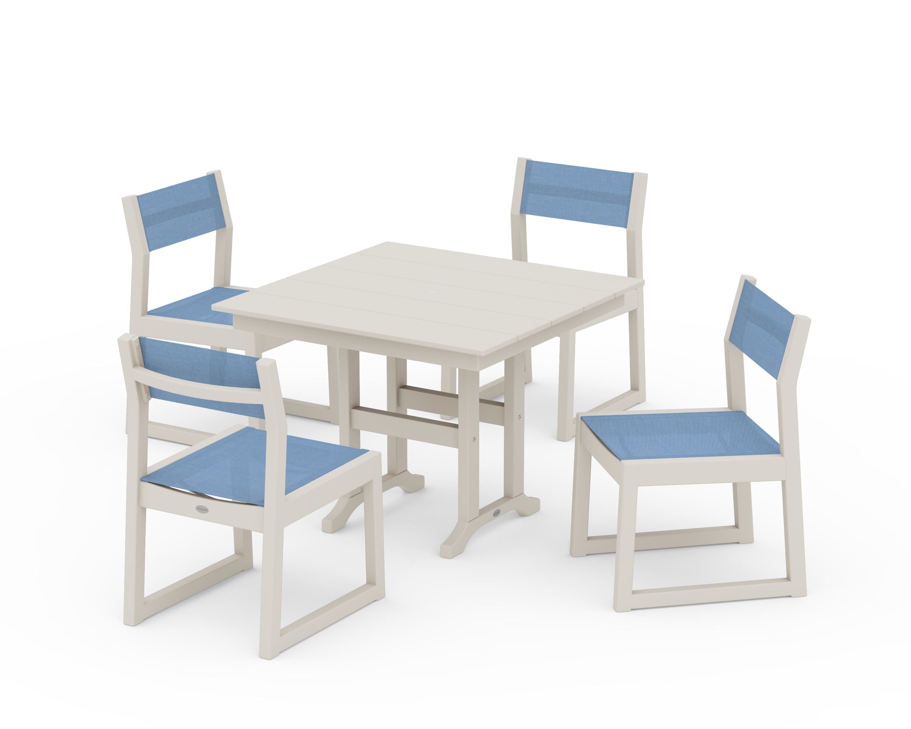 POLYWOOD® EDGE Sling Side Chair 5-Piece Farmhouse Dining Set in Sand / Poolside Sling