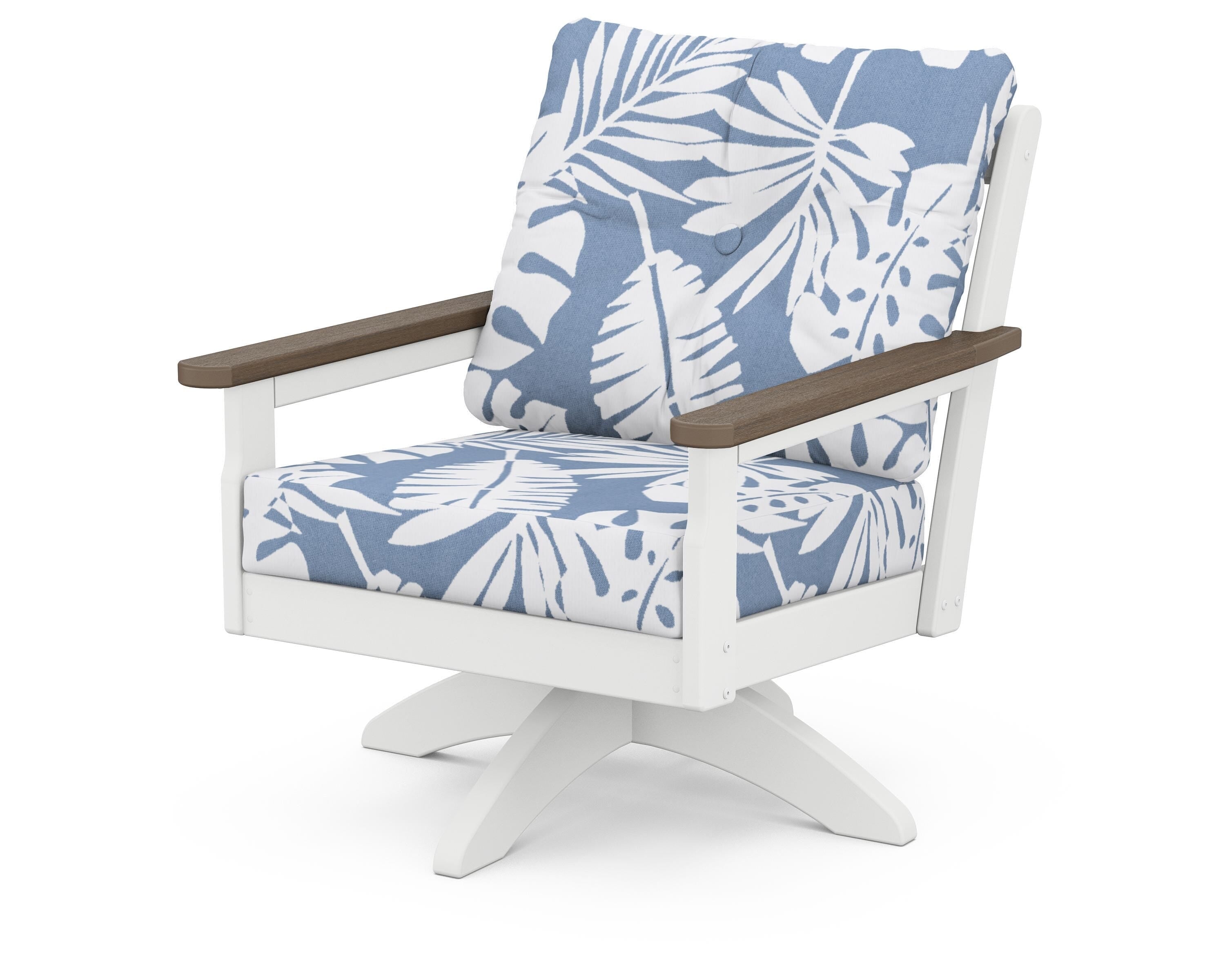 POLYWOOD® Vineyard Deep Seating Swivel Chair in White / Kona / Leaf Sky Blue