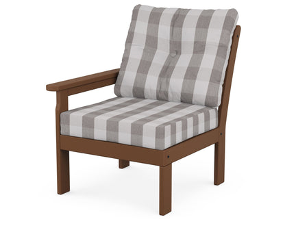 POLYWOOD® Vineyard Modular Left Arm Chair in Teak / Buffalo Plaid Grey Mist