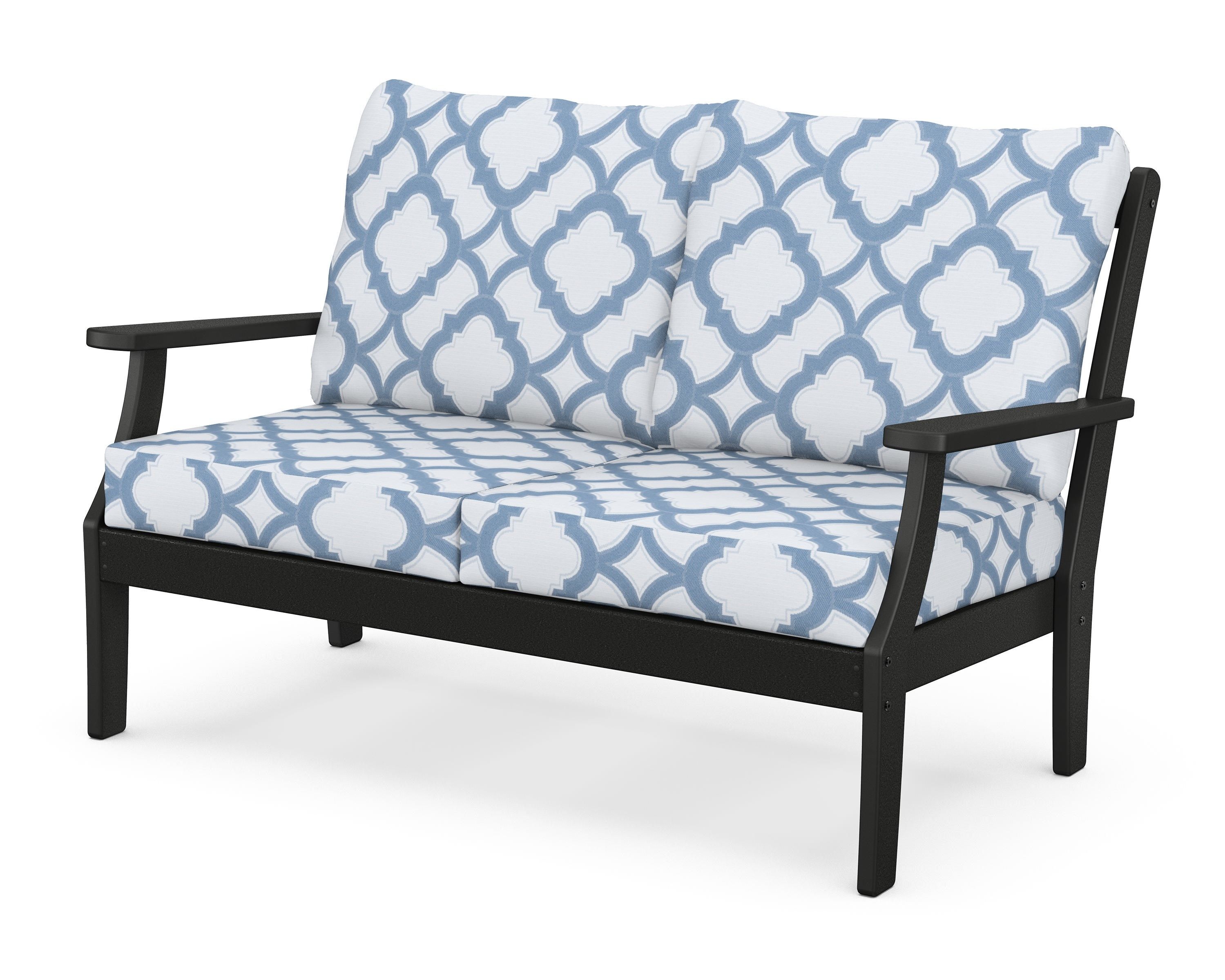 POLYWOOD® Braxton Deep Seating Loveseat in Black / Trellis Sky Blue