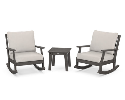 POLYWOOD® Braxton 3-Piece Deep Seating Rocker Set in Vintage Coffee / Cast Ash