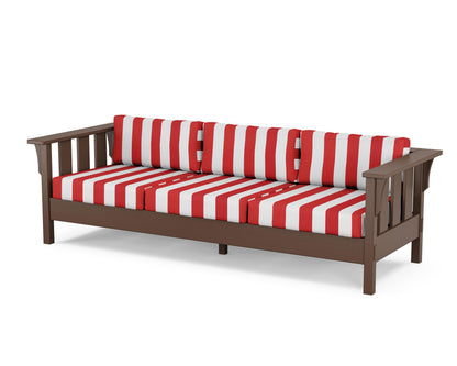 Martha Stewart by POLYWOOD® Acadia Deep Seating Sofa in Mahogany / Cabana Stripe Crimson