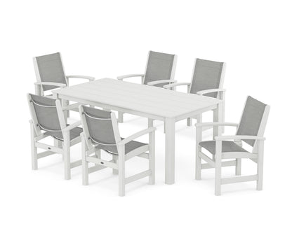 POLYWOOD® Coastal 7-Piece Parsons Dining Set in White / Metallic Sling