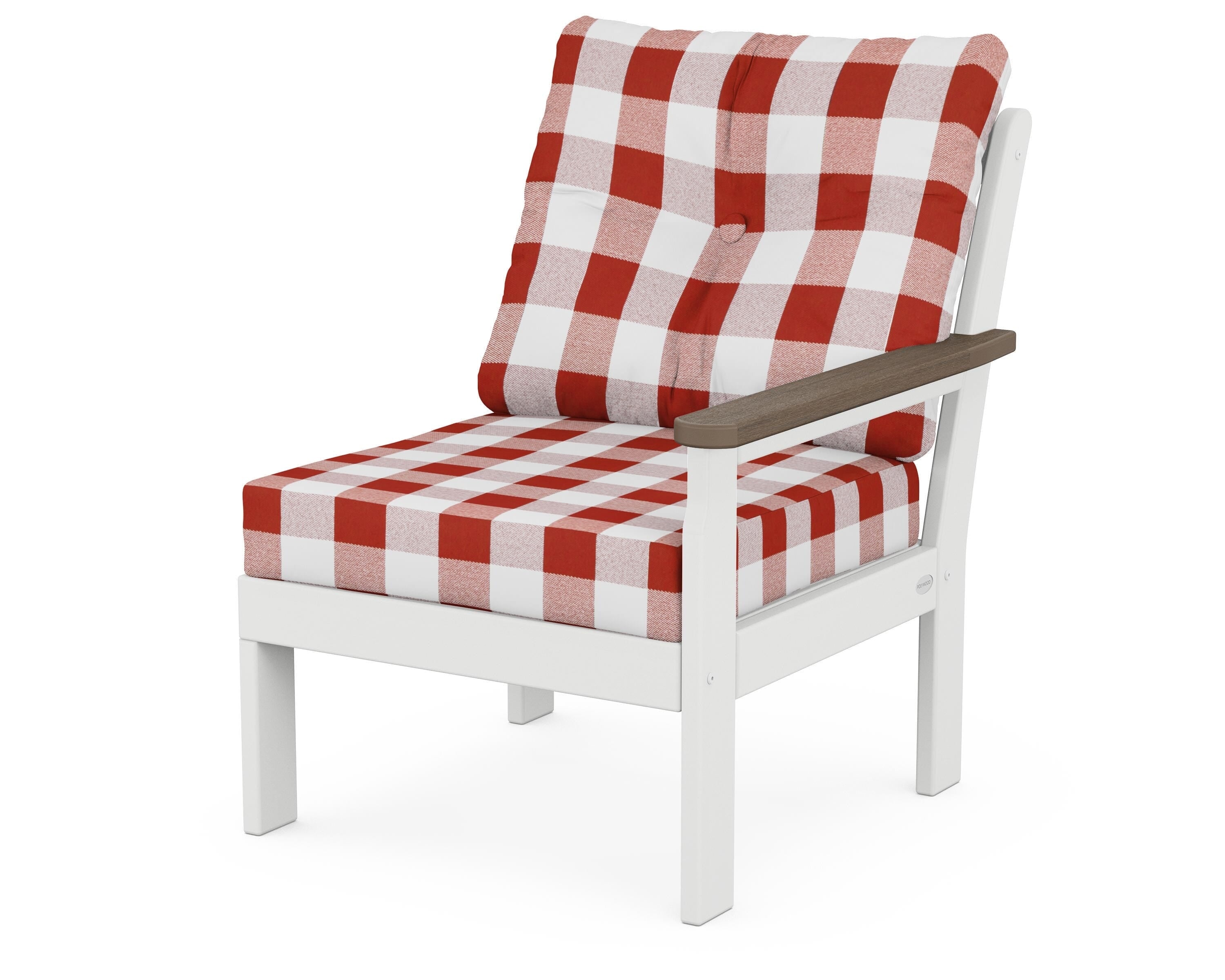 POLYWOOD® Vineyard Modular Right Arm Chair in White / Kona / Buffalo Plaid Crimson