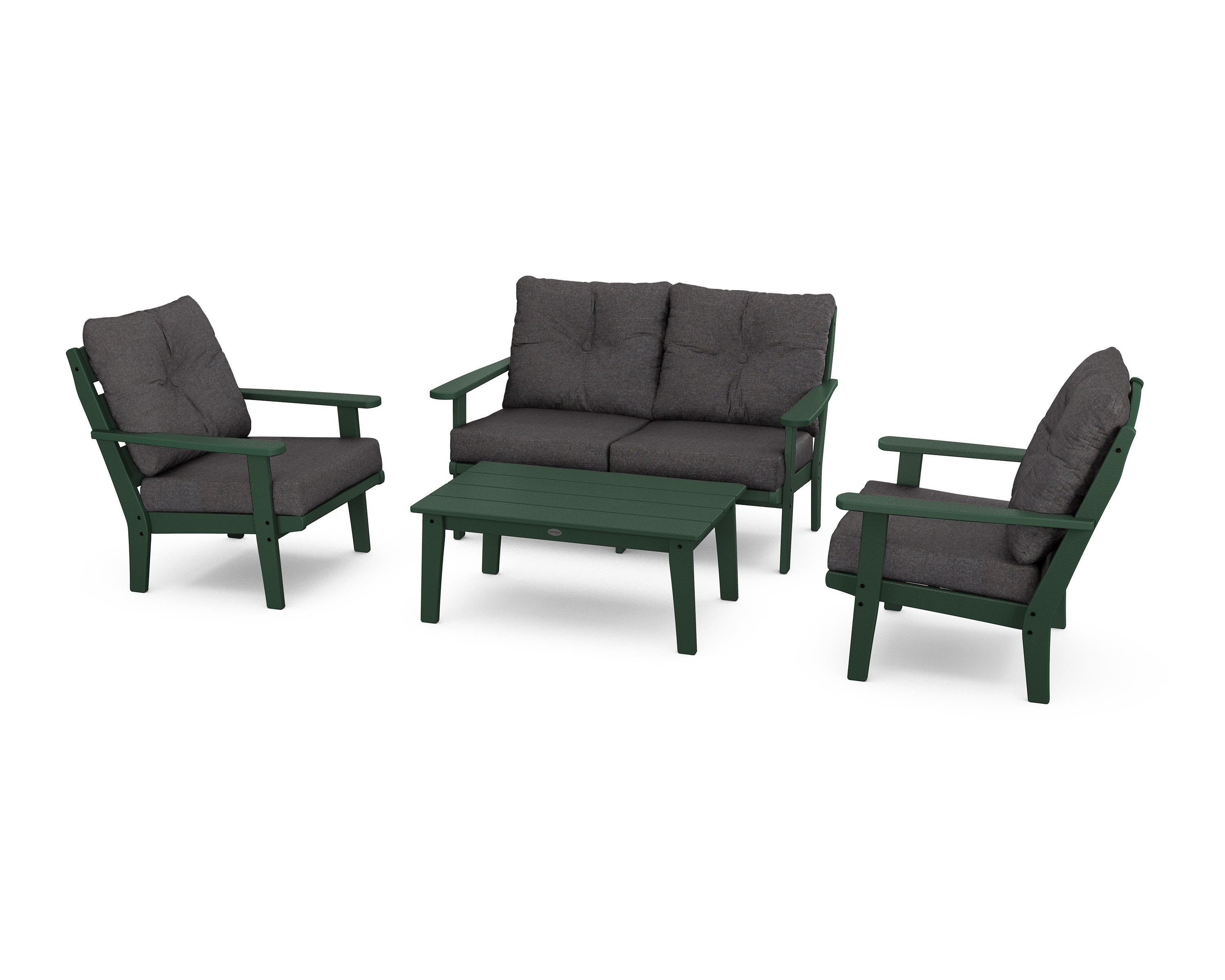 POLYWOOD® Lakeside 4-Piece Deep Seating Set in Green / Ash Charcoal