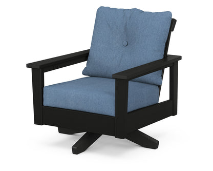 POLYWOOD® Prescott Deep Seating Swivel Chair in Black / Sky Blue