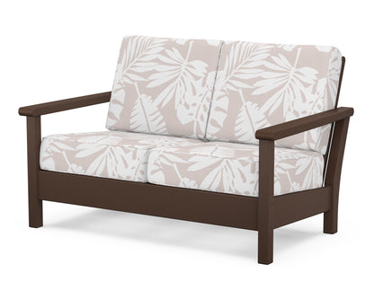 POLYWOOD® Harbour Deep Seating Loveseat in Mahogany / Leaf Dune Burlap