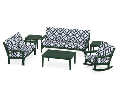 POLYWOOD® Vineyard 6-Piece Deep Seating Set in Green / Trellis Marine Indigo
