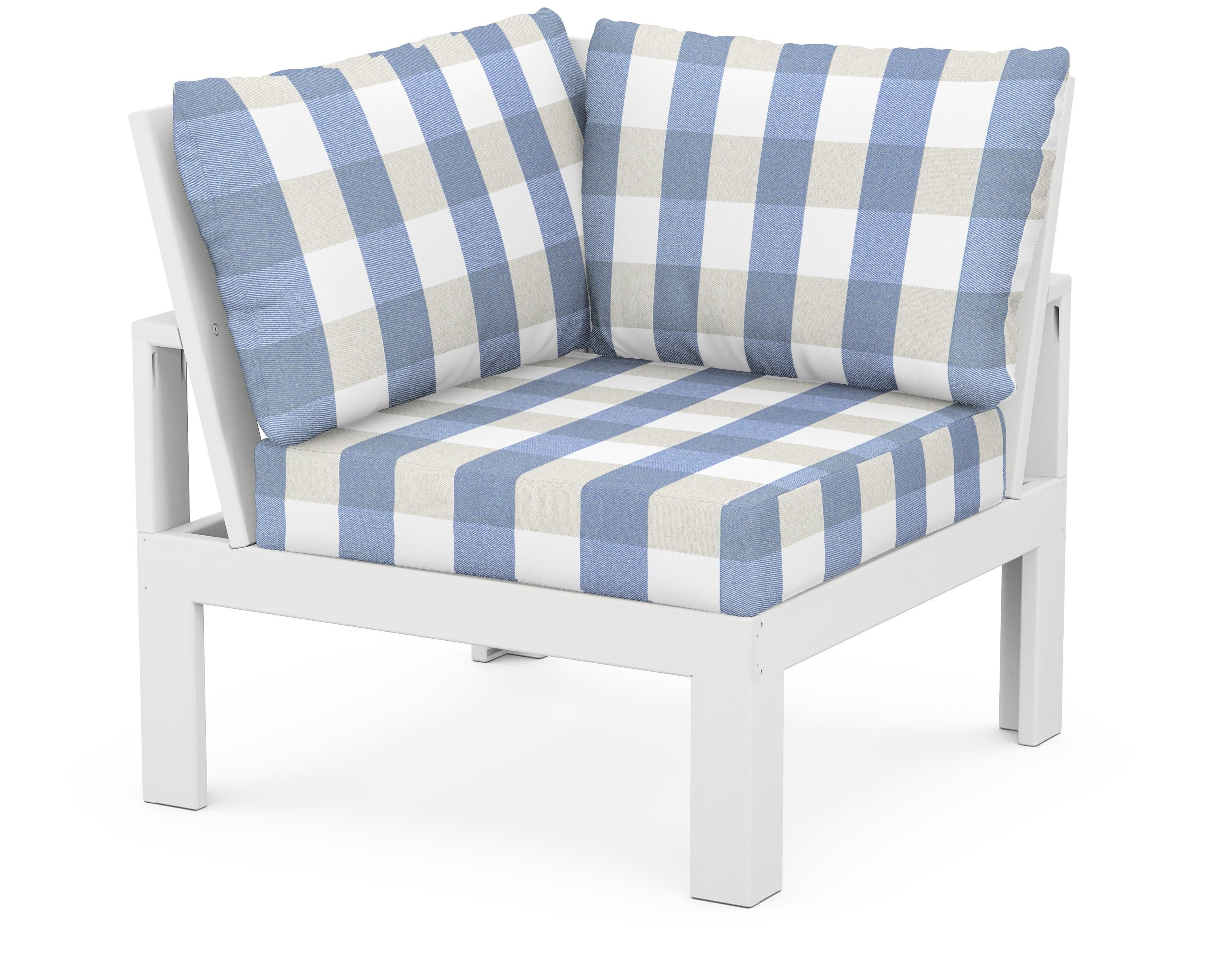 Unbranded Modular Corner Chair in White / Buffalo Plaid Sky Blue