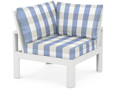 Unbranded Modular Corner Chair in White / Buffalo Plaid Sky Blue